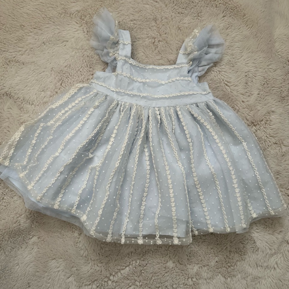 Charming Blue and White Ruffled Dress